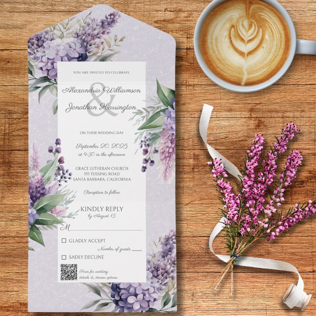 Lilacs & Heather on Lavender with QR Code  All In One Invitation (Creator Uploaded)