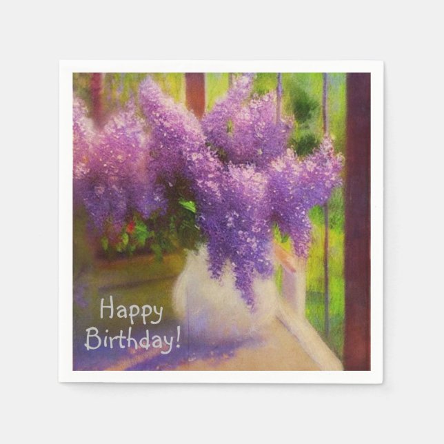 Lilacs in a Vase Birthday Napkin (Front)
