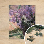 Lilacs in a Window | Mary Cassatt Jigsaw Puzzle<br><div class="desc">Lilacs in a Window (1880) by American impressionist artist Mary Cassatt. Original artwork is an oil painting on canvas depicting a still life with a vase of lilac flowers. 

Use the design tools to add custom text or personalize the image.</div>