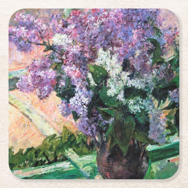 Lilacs in a Window, Mary Cassatt Square Paper Coaster (Front)