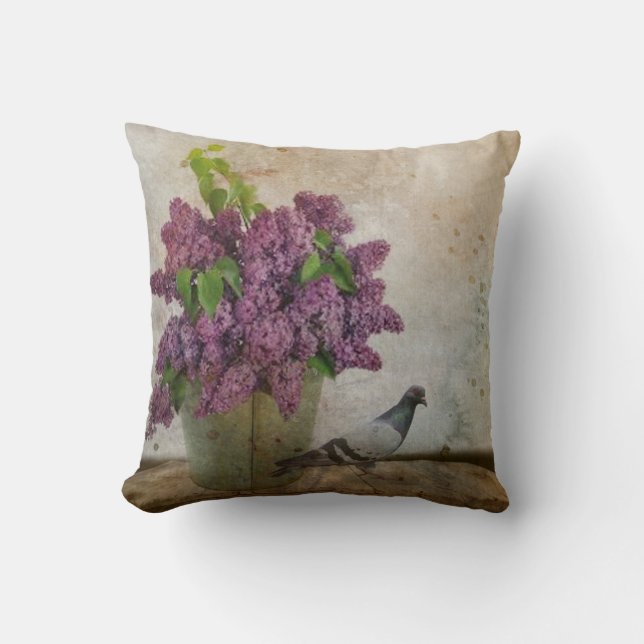Lilacs in an old Rusty Bucket Cushion (Front)