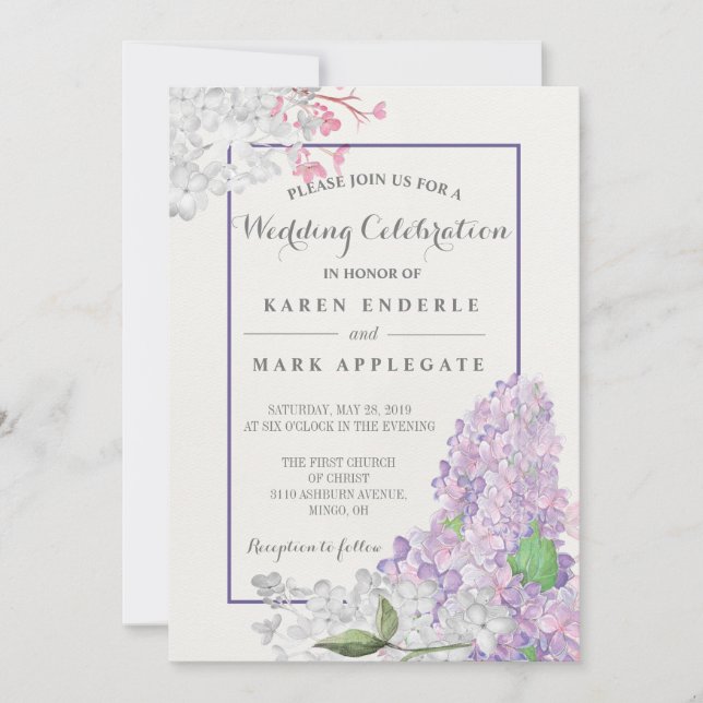 Lilacs in Bloom Spring Wedding Invitation (Front)