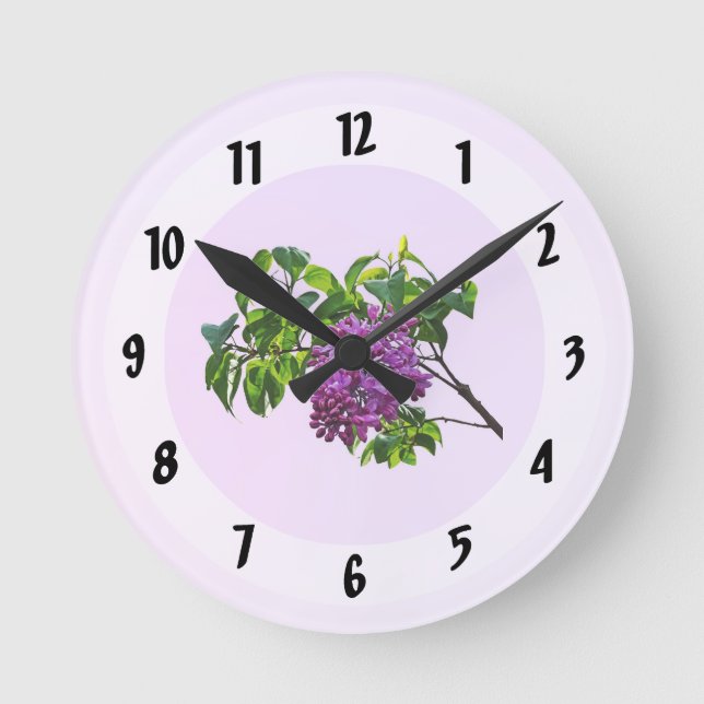 Lilacs Just Opening Round Clock (Front)