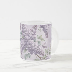 Lilacs Lilac Blossoms Sage Green Dusty Lavender Frosted Glass Coffee Mug