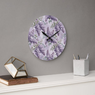 Lilacs Lilac Blossoms Sage Green Dusty Lavender Large Clock