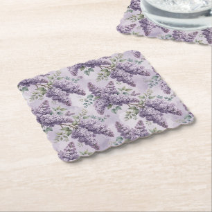 Lilacs Lilac Blossoms Sage Green Dusty Lavender Paper Coaster
