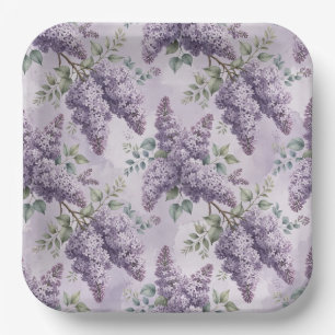 Lilacs Lilac Blossoms Sage Green Dusty Lavender  Paper Plate