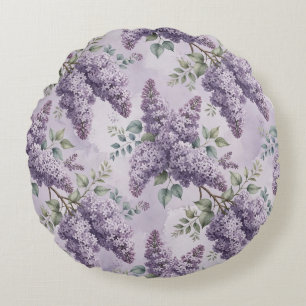 Lilacs Lilac Blossoms Sage Green Dusty Lavender Round Cushion