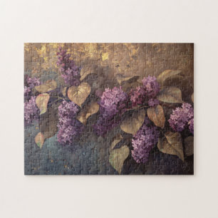Lilacs on Gold Background Oil Painting Jigsaw Puzzle
