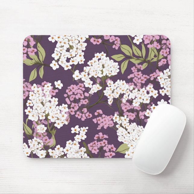 Lilacs On Purple Mouse Mat (With Mouse)