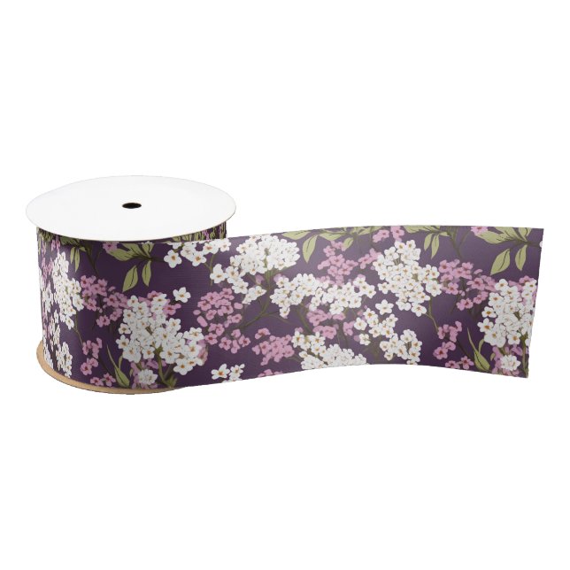 Lilacs On Purple Satin Ribbon (Spool)