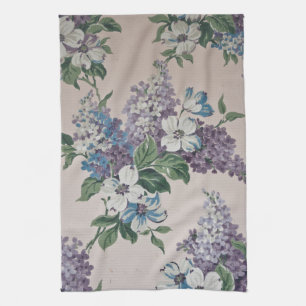 Lilacs on Vintage Wallpaper Tea Towel