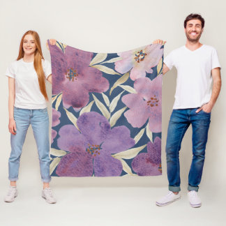 Lilacs on watercolor blue background fleece blanket