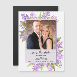 Lilacs & Photo Lavender Wedding Save the Date Magnetic Invitation