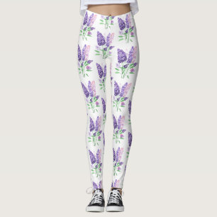 Lilacs Purple Flowers Watercolor Nature Pattern Leggings