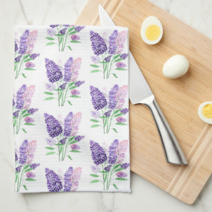 Lilacs Purple Flowers Watercolor Nature Pattern Tea Towel
