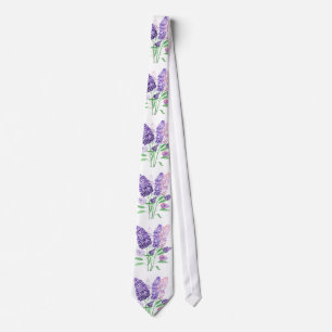 Lilacs Purple Flowers Watercolor Nature Pattern Tie