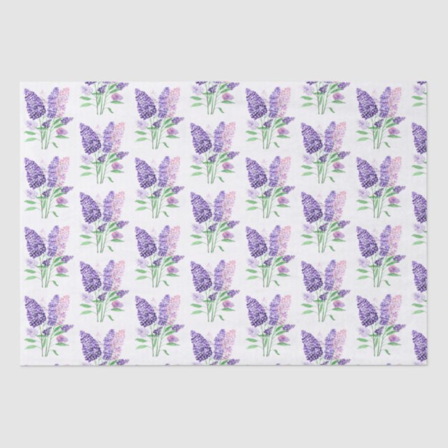 Lilacs Purple Flowers Watercolor Nature Pattern  Tissue Paper (Front)
