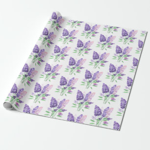 Lilacs Purple Flowers Watercolor Nature Pattern Wrapping Paper