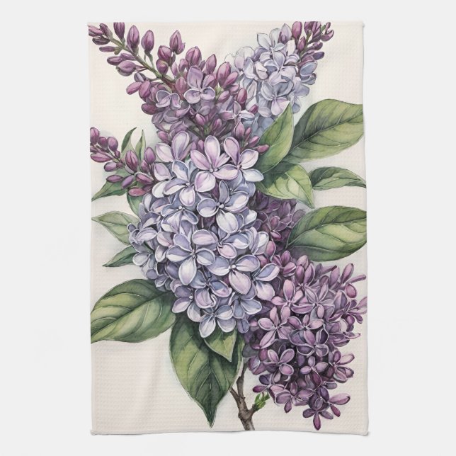 Lilacs Purple Lilac Bush Illustration              Tea Towel (Vertical)
