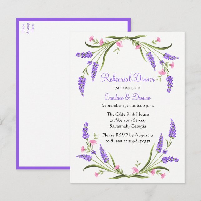 Lilacs Purple Watercolor Floral Rehearsal Dinner Invitation Postcard (Front/Back)