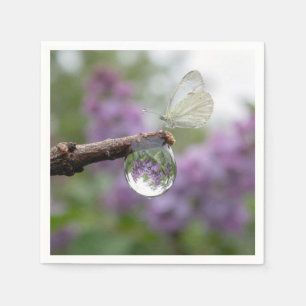 Lilacs Reflecting in a Raindrop with Butterfly Napkin