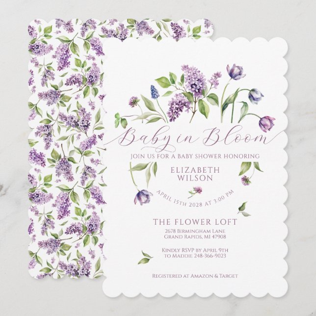 Lilacs & Spring Flowers Baby Shower Invitation (Front/Back)