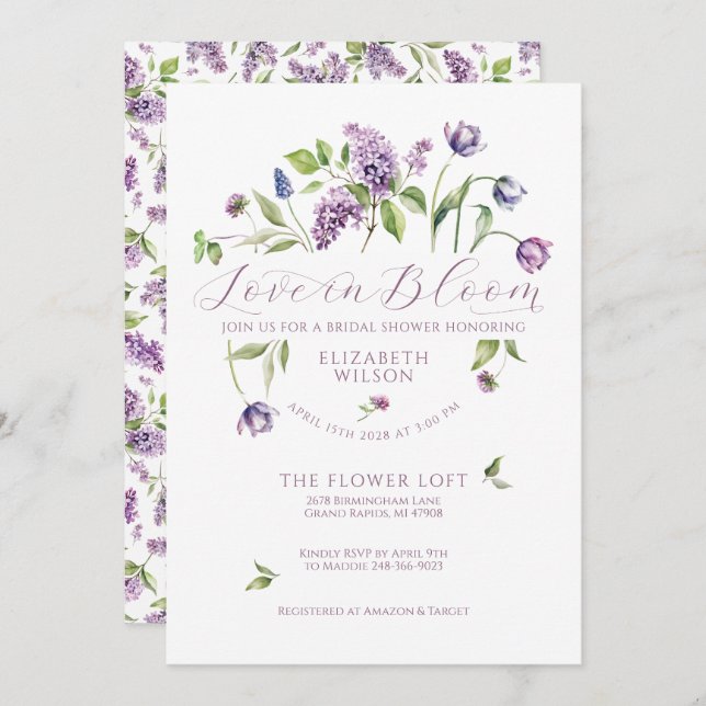 Lilacs & Spring Flowers Bridal Shower Invitation (Front/Back)