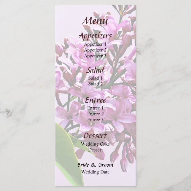 Lilacs Starting to Open Wedding Menu (Front)