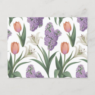 Lilacs Tulips Lilies Flower Pattern Postcard