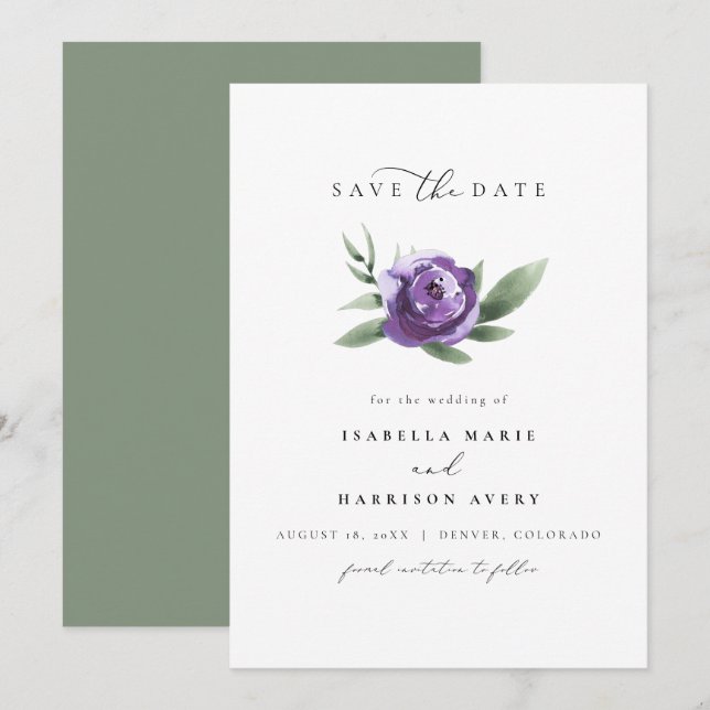 LILAH Elegant Purple Garden Floral Save the Date Invitation (Front/Back)