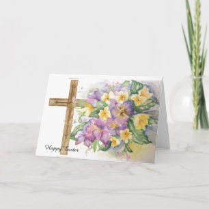 Lilak watercolour pansies with cross for Easter Card