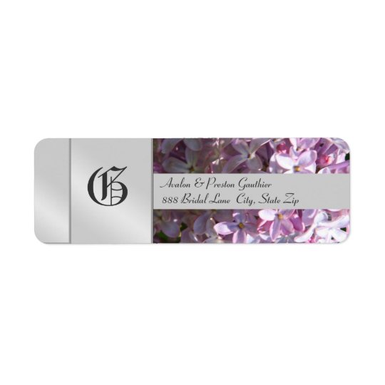 Liliac Flower Monogram Silver Wedding Label Return Address Label
