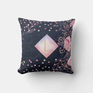 Lilibet Monogram Navy Rosegold Pink Princess Gifts Cushion