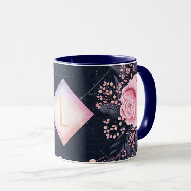 Lilibet Monogram Navy Rosegold Pink Princess Gifts Mug (Front Right)