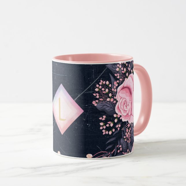 Lilibet Monogram Navy Rosegold Pink Princess Gifts Mug (Front Right)