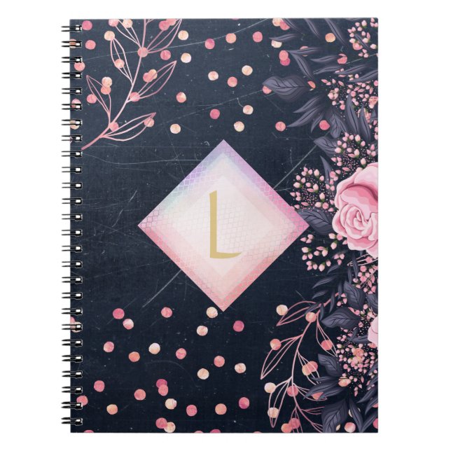 Lilibet Monogram Navy Rosegold Pink Princess Gifts Notebook (Front)