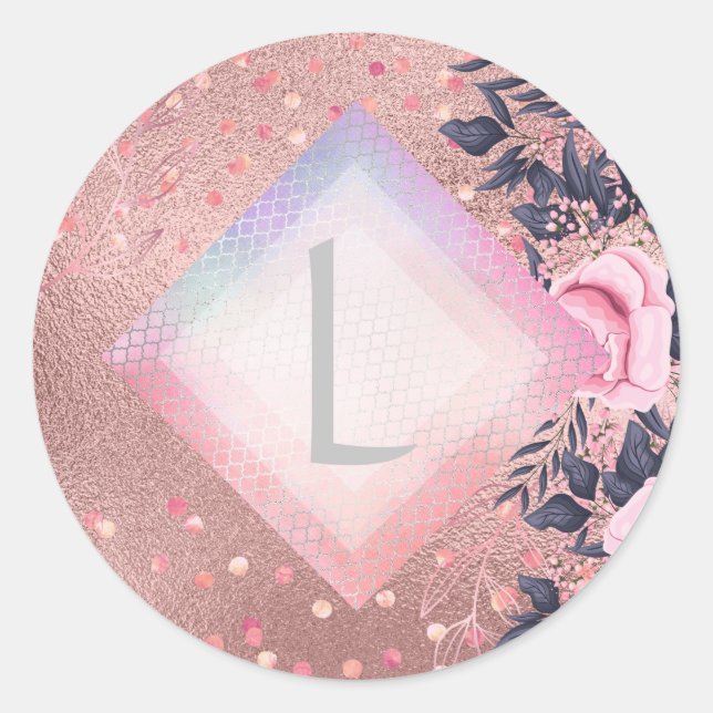 Lilibet Monogram Rosegold Floral fit for Princess Classic Round Sticker (Front)