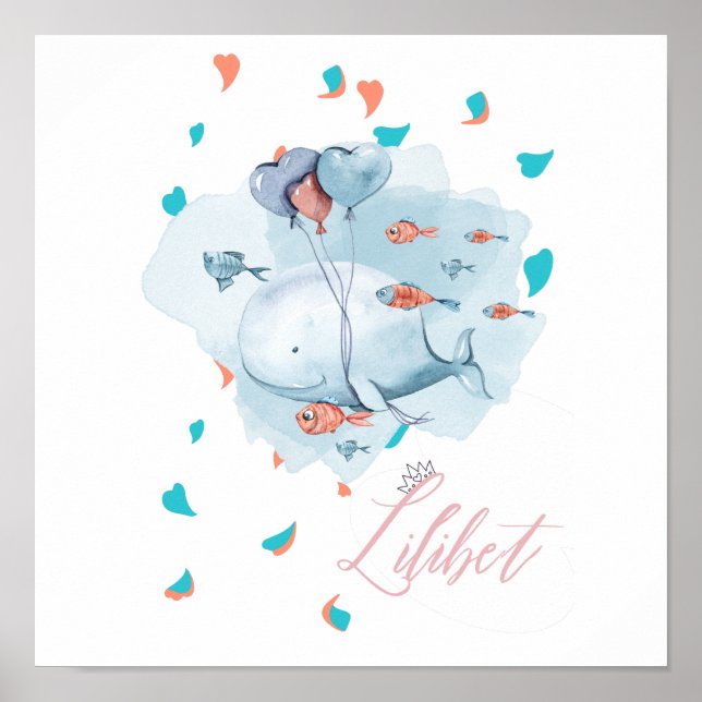 Lilibet Named Magical WHALE Gifts for Girls Poster (Front)