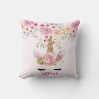 Lilibet Named Unicorn Face Pink Flowers Girls Cushion