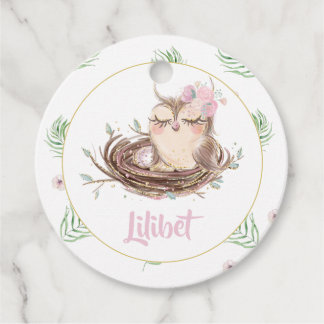 Lilibet Owl Baby Girl Shower Favour Tags