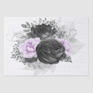 Lilic Black Silver Floral Bouquet Decoupage Tissue Paper
