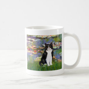 Lilies 2 - Black and White Cat Coffee Mug