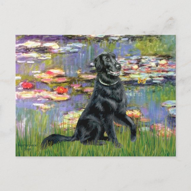 Lilies 2 - Flat Coated Retriever Postcard (Front)