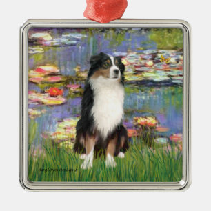 Lilies 2 - Tri Australian Shepherd Metal Tree Decoration