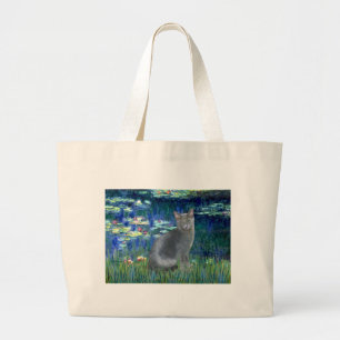 Lilies 5 - Russian Blue cat 2 Large Tote Bag