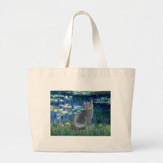 Lilies 5 - Russian Blue cat 2 Large Tote Bag