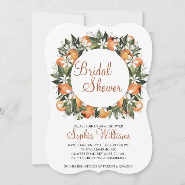 Lilies and Orange Floral Bridal Shower Invitation (Front)