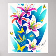 Lilies and Yellow Butterflies