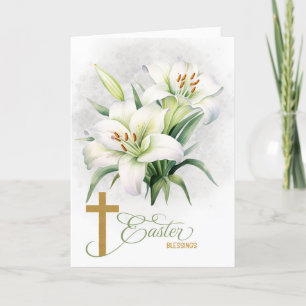 Lilies Christian Cross John 11 Scripture Easter Holiday Card